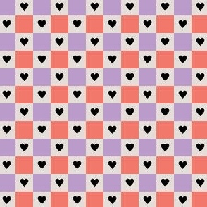Checkered Hearts - Cream, Lavender, Coral -Small