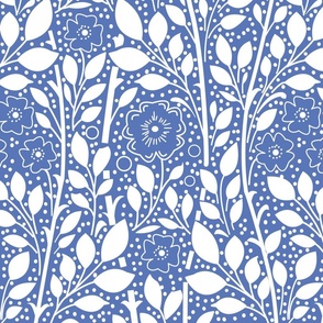 William Morris Inspired Liberty 1910 Floral Arts and Crafts Victorian White on Deep Blue