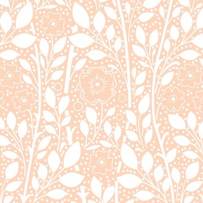 William Morris Inspired Liberty 1910 Floral Arts and Crafts Victorian White on Peach
