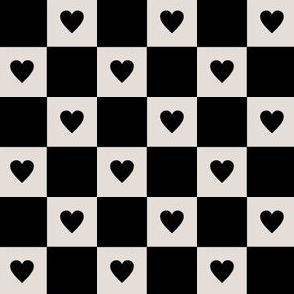 Checkered Hearts - Cream, Black -Medium