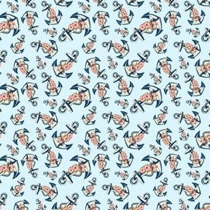 Small Anchor Nautical Floral on Light Blue