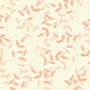 leaves coral on peach background-hand painted