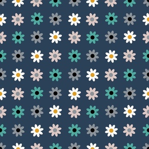 Flowers in four colors - Blue background