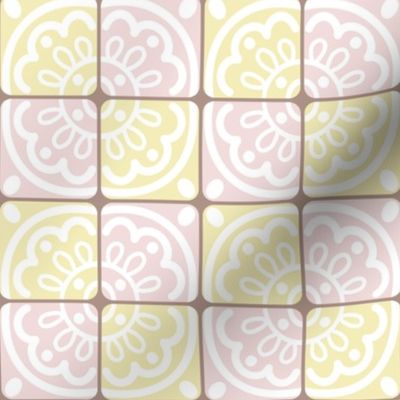 2” Checkered Modern Farmhouse Tiles in Piglet Pink and Butter Yellow