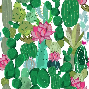 Cactus and succulent tropical flowers pattern