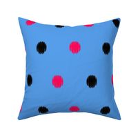 London Calling Giant Polka Dots red and black on a Sky Blue Background