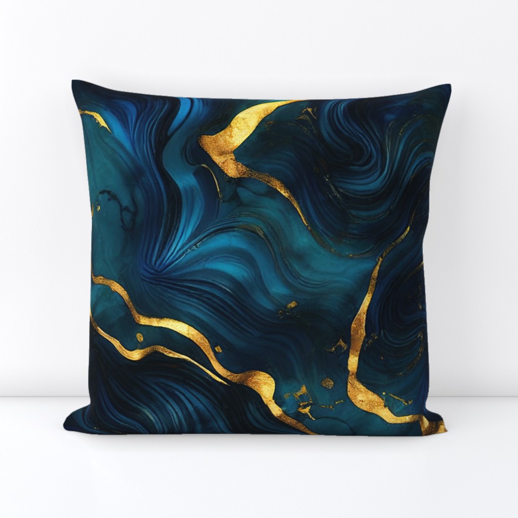 Midnight Blue And Gold Elegant De Luxe Marble Pattern