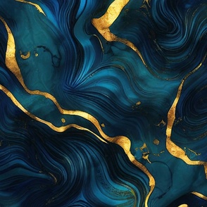 Midnight Blue And Gold Elegant De Luxe Marble Pattern