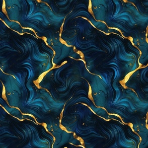 Midnight Blue And Gold Elegant De Luxe Marble Pattern Smaller Scale