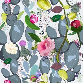 Succulent cactus and bud rose colorful pattern