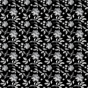 Black and white small watercolor flowers small scale