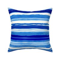 Royal Blue And White Horizontal Painted Watercolor Stripes Smaller Scale