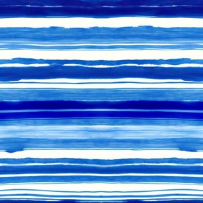 Royal Blue And White Horizontal Painted Watercolor Stripes Smaller Scale