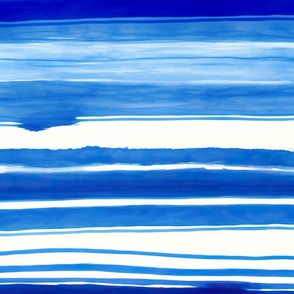 Royal Blue And White Horizontal Painted Watercolor Stripes