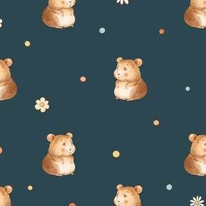 Cute hamsters with daisy flowers on black