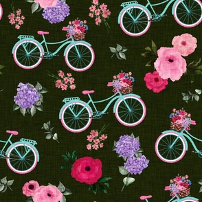 BIKES AND  HYDRANGEA FLOWERS - DARK GREEN