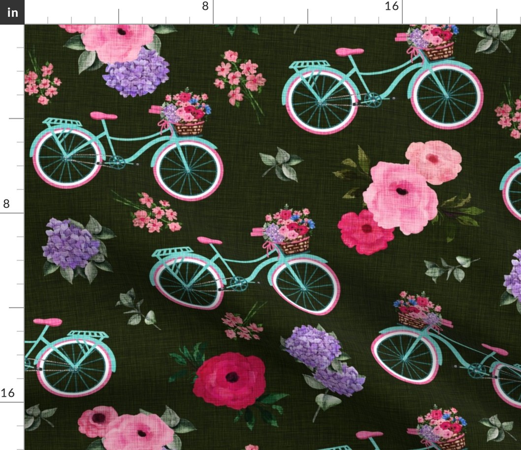 BIKES AND  HYDRANGEA FLOWERS - DARK GREEN