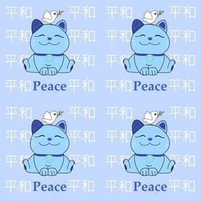 Peaceful blue maneki neko cats