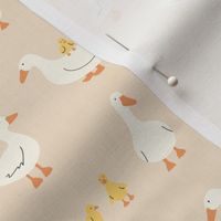 Cute White Ducks and Ducklings - Cream - Small Scale 