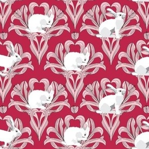 small print // Pink Tulip Bunny Pattern with Viva Magenta background rabbit fabric