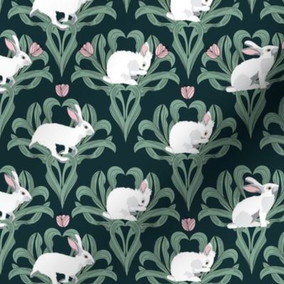 small print // Year of the Rabbit Tulip and white Easter bunny green pink 