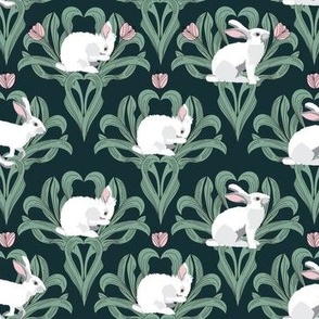small print // Year of the Rabbit Tulip and white Easter bunny green pink 