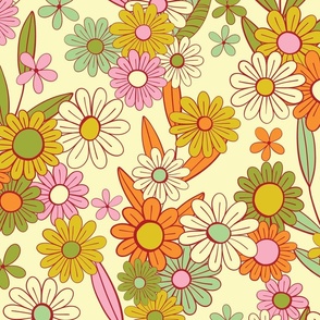 Spring Floral in Orange, Pink, Gold and Green