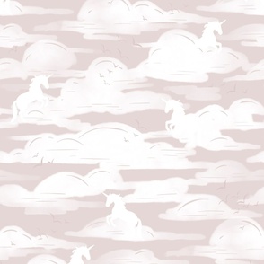 XL Whimsical White Unicorn Clouds on Blush Pink 24in