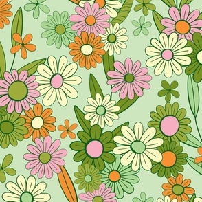 Spring Floral in Green, Mint, Orange and Pink