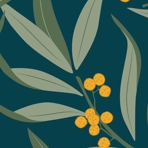 Large Arts and Crafts Australian Native Wattle with an Incubi Darkness Cyan Background