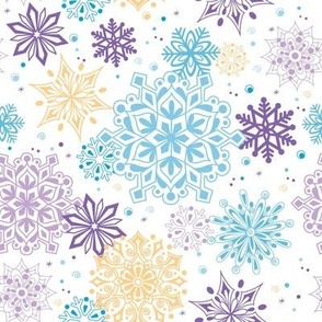Snowflakes in Blue and Purple on White