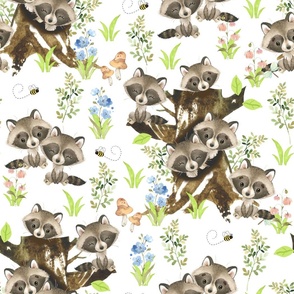 Woodland Animals Raccoon Tree Floral Greenery 