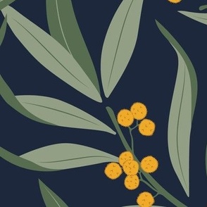Large Arts and Crafts Australian Native Wattle with a Midnight Blue Background