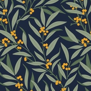 Small Arts and Crafts Australian Native Wattle with a Midnight Blue Background