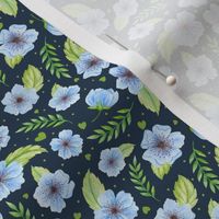 Small Scale Soft Blue Flowers on Navy