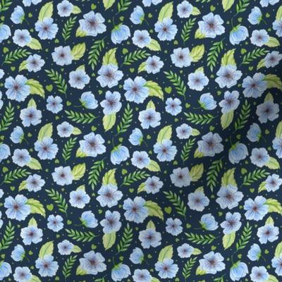 Small Scale Soft Blue Flowers on Navy