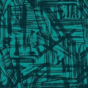 Brush Strokes - Small Scale - Dark Teal on Teal Abstract Geometric Blue Green