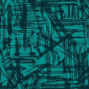Brush Strokes -  Medium Scale - Dark Teal on Teal Abstract Geometric Blue Green