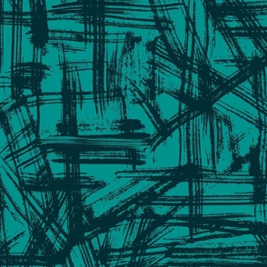 Brush Strokes -  Large Scale - Dark Teal on Teal Abstract Geometric Blue Green