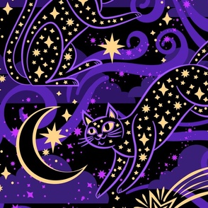Starry Night Kitties Wallpaper in Purple 