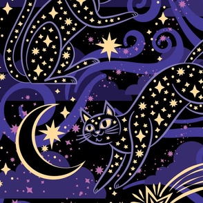 Starry Night Kitties Wallpaper in Midnight