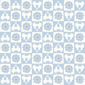 Butterfly  retro floral checker board baby blue regular scale by Jac Slade