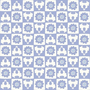 Butterfly retro floral checkerboard cornflower blue Regular Scale by Jac Slade