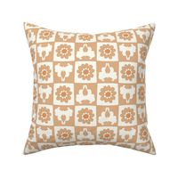 Butterfly retro floral checkerboard honey brown Regular Scale by Jac Slade