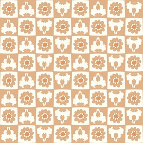 Butterfly retro floral checkerboard honey brown Regular Scale by Jac Slade