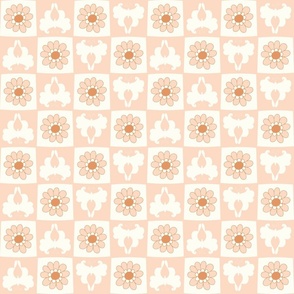 Butterfly retro floral checkerboard peach brown regular scale by Jac Slade