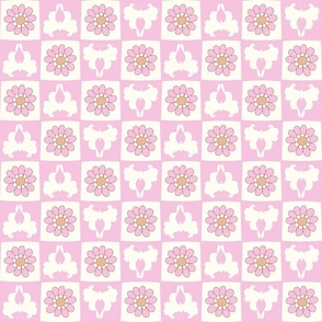 Butterfly retro 70s floral checker board pink brown regular scale by Jac Slade