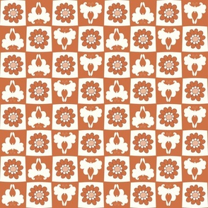 Butterfly retro floral checker board burnt sienna brown regular scale by Jac Slade