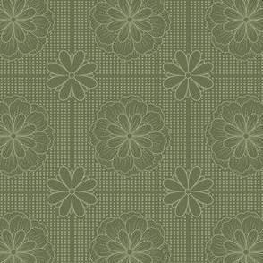 Floral Gridded Dots Green Small Scale