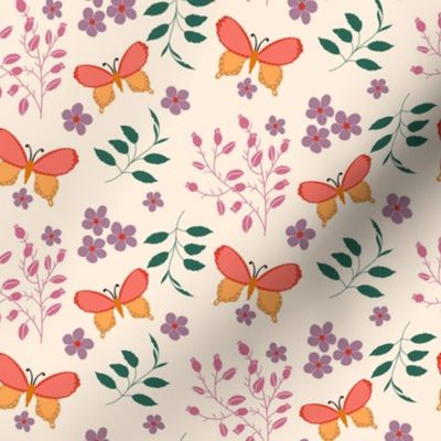 Spring Butterflies Pink on Cream // 8x8